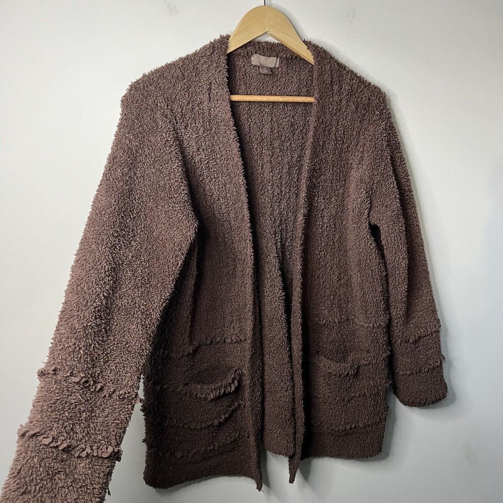 Barefoot Dreams Medium Cozy Chic Boardwalk Cardigan Sweater Sable Brown Plush - Picture 5 of 7